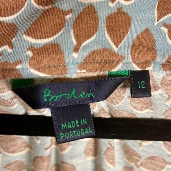 Boden Leaf Pattern 3/4 Sleeve Cotton Blend Blouse Size 12 - Picture 2 of 8